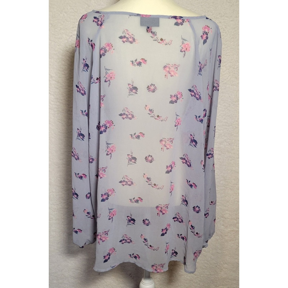 Lane Bryant Semi Sheer Blouse Sz 22/24 Purple Floral Top Tunic‎ Long Sleeve 0738 - Picture 2 of 6
